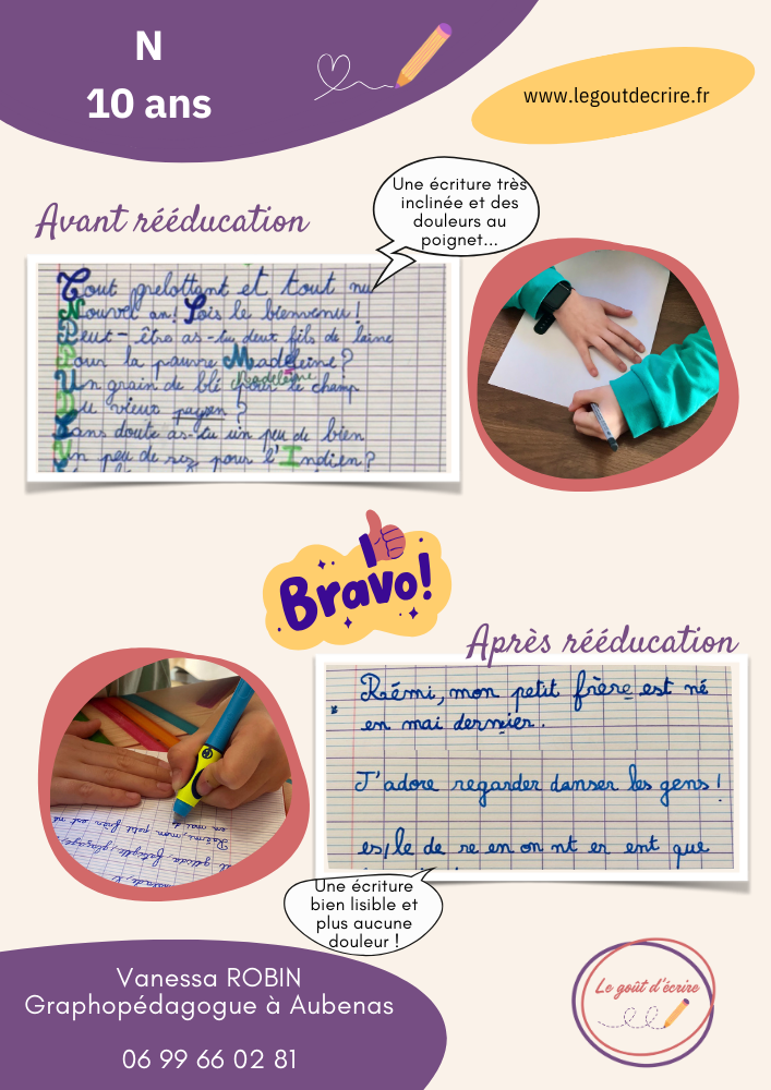 Les progr&egrave;s de N. 10 ans, apr&egrave;s 8 s&eacute;ances de r&eacute;&eacute;ducation...